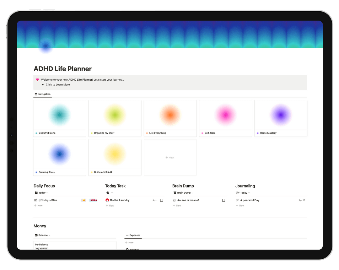Notion adhd planner all in one notion template